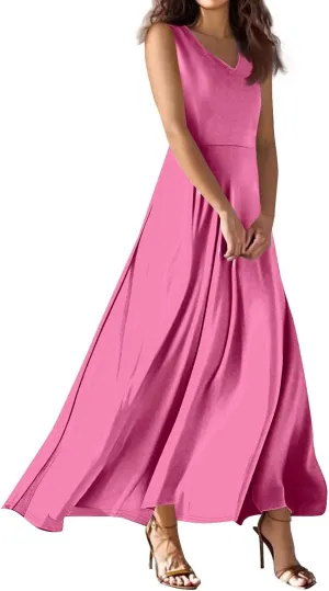 NBXNZWF Summer Dresses for Women 2025 Sleeveless Floral Print V Neck Sundresses Swing Flowy Beach Wedding Guest Maxi Dresses