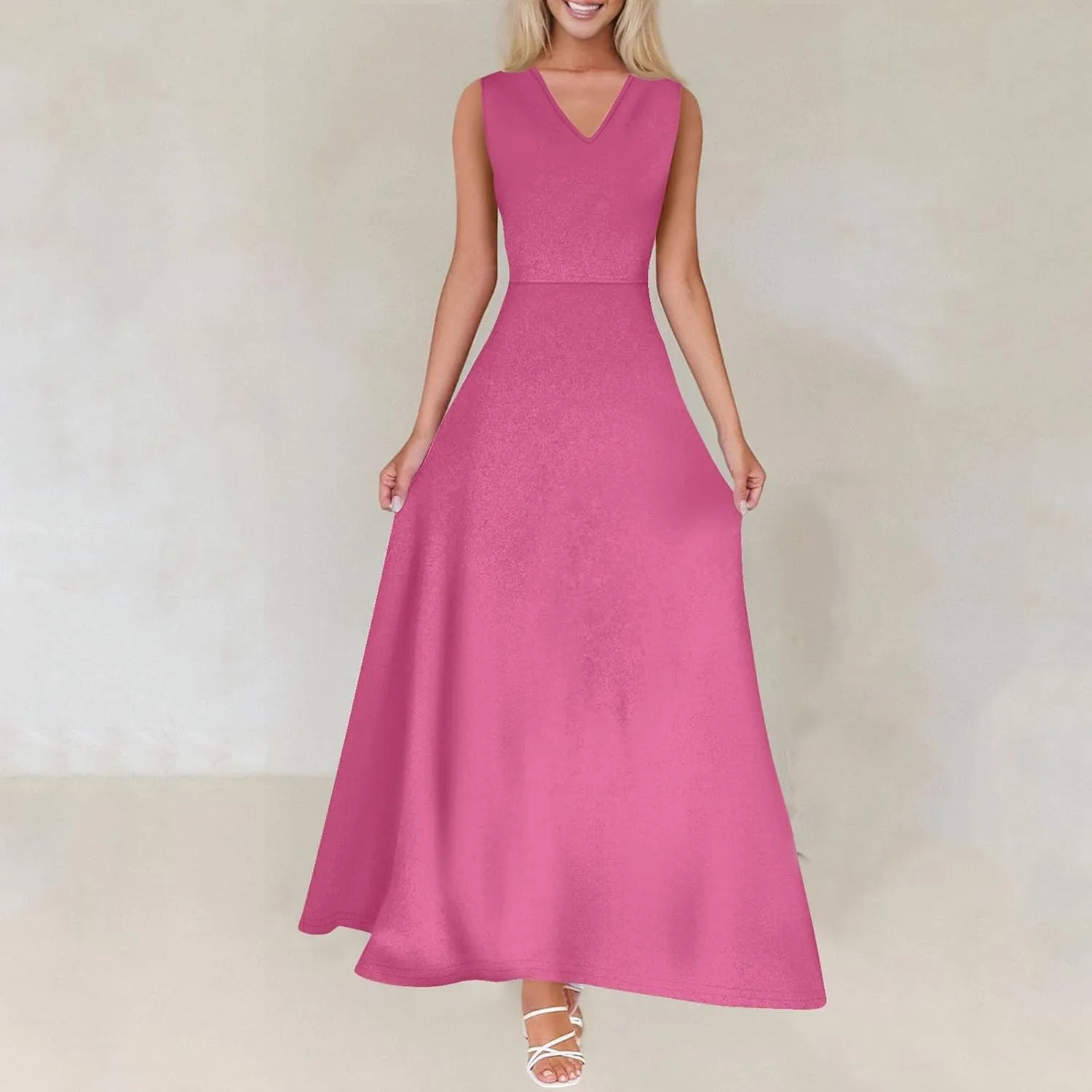 NBXNZWF Summer Dresses for Women 2025 Sleeveless Floral Print V Neck Sundresses Swing Flowy Beach Wedding Guest Maxi Dresses