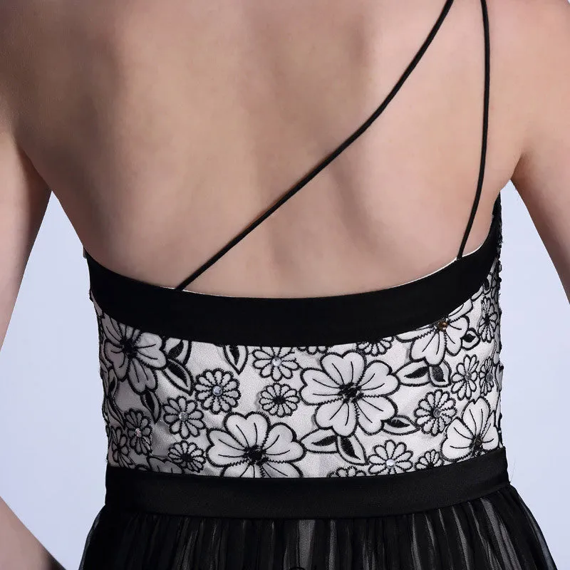 One Shoulder Black Lace Formal Prom Dress DQ830939