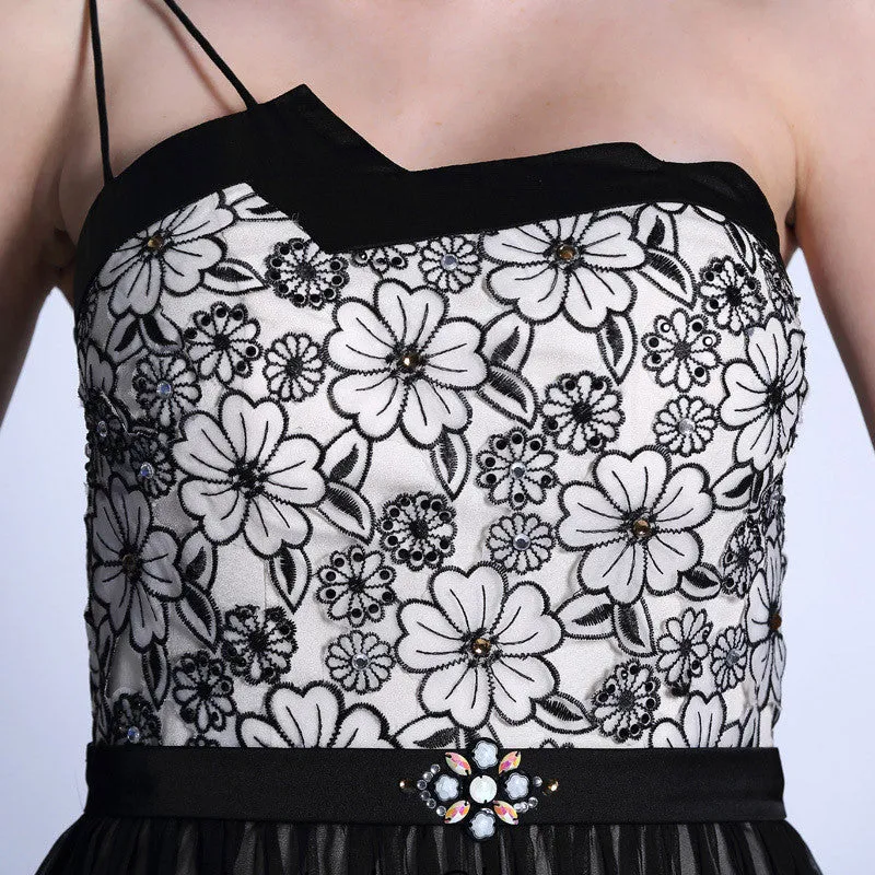 One Shoulder Black Lace Formal Prom Dress DQ830939