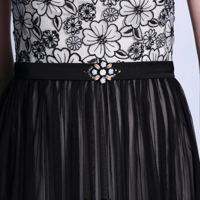 One Shoulder Black Lace Formal Prom Dress DQ830939