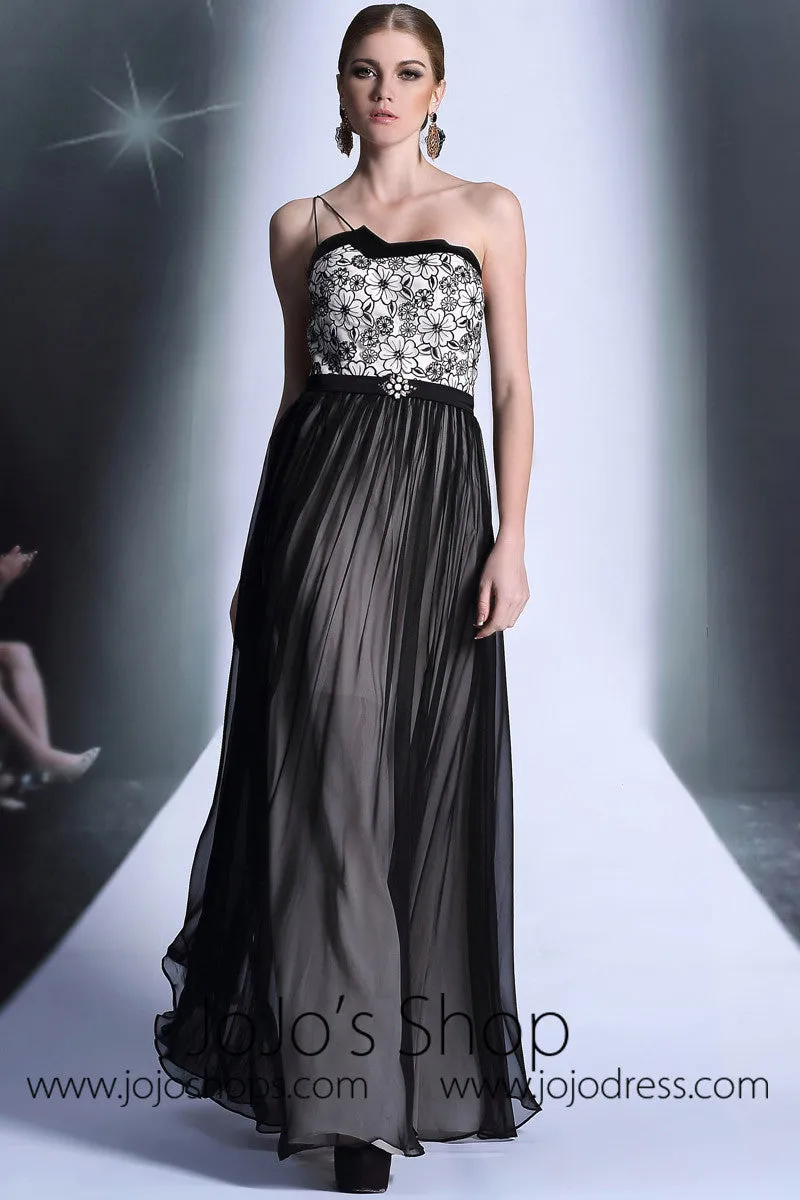 One Shoulder Black Lace Formal Prom Dress DQ830939