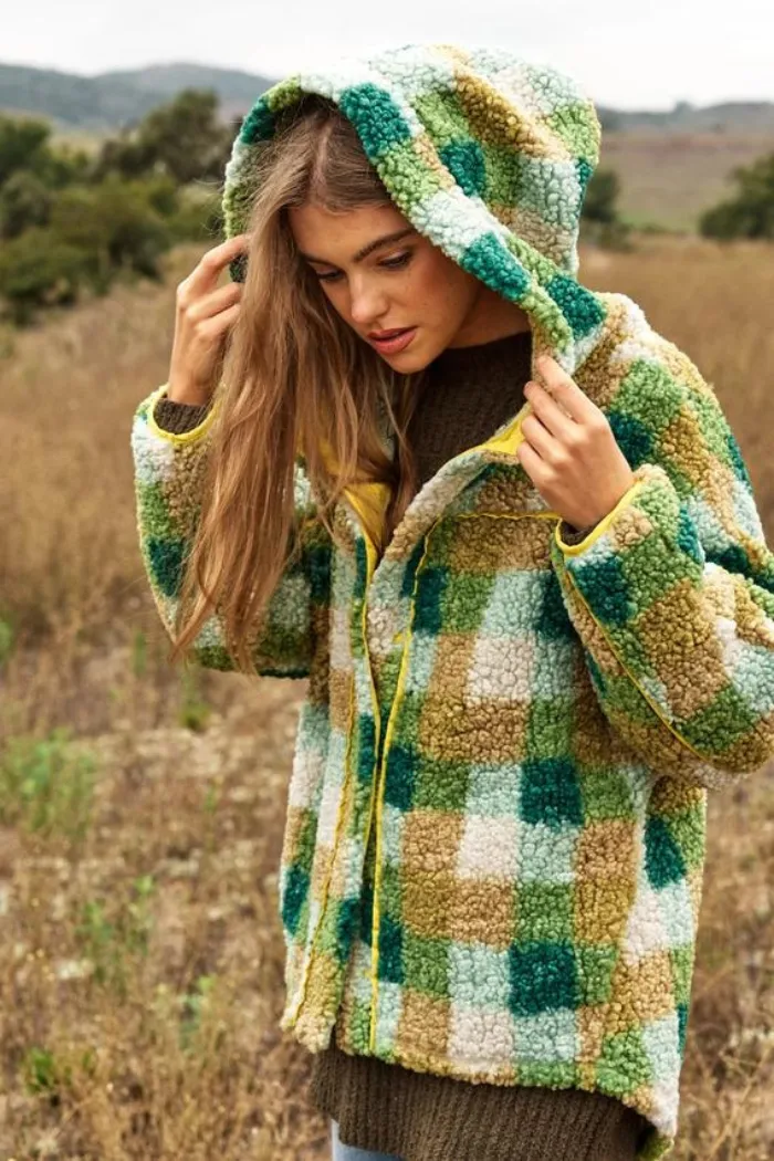 Plaid Contrast Back Spirit Hem Adjustable Jacket