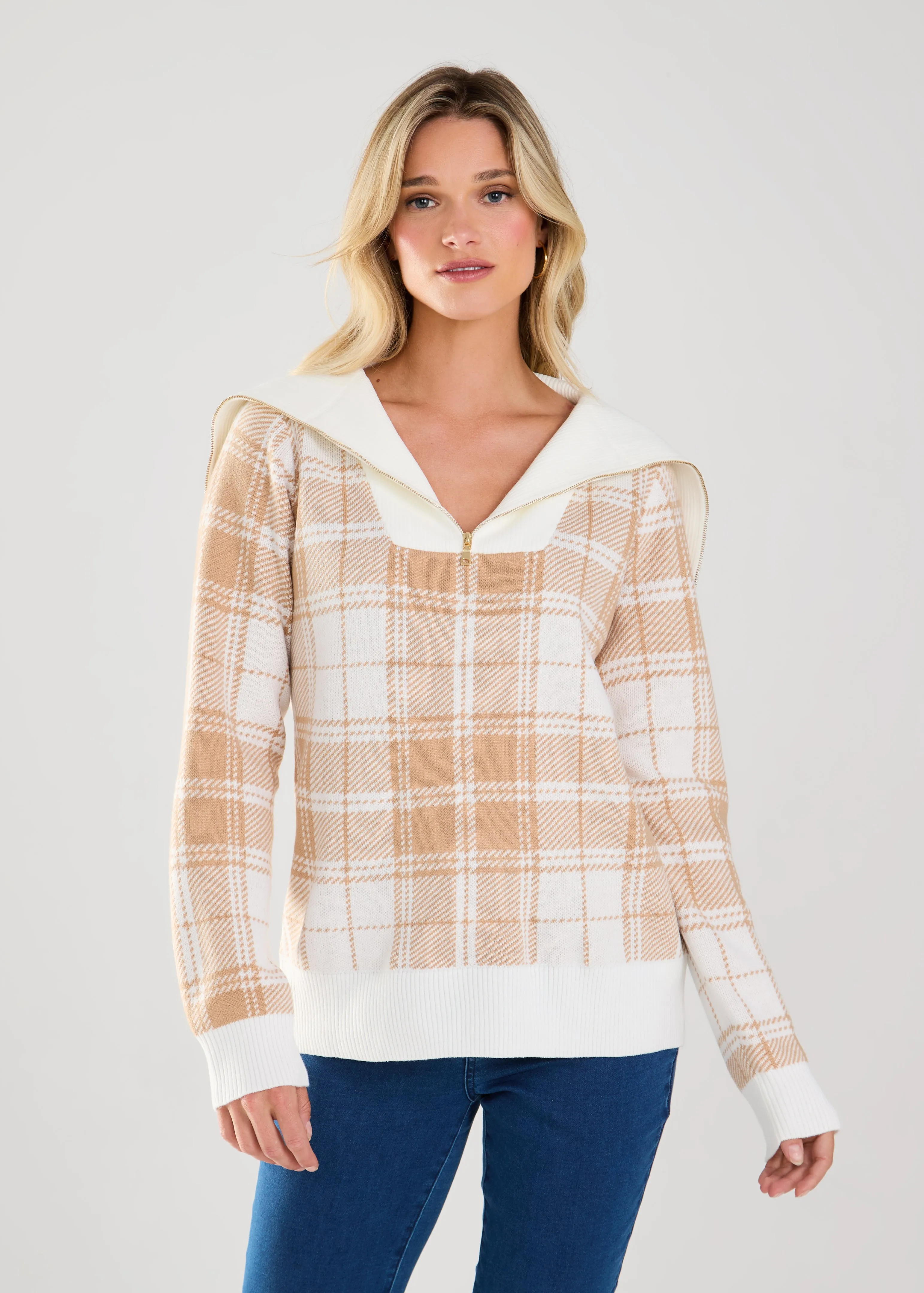 Plaid Half Zip Sweater