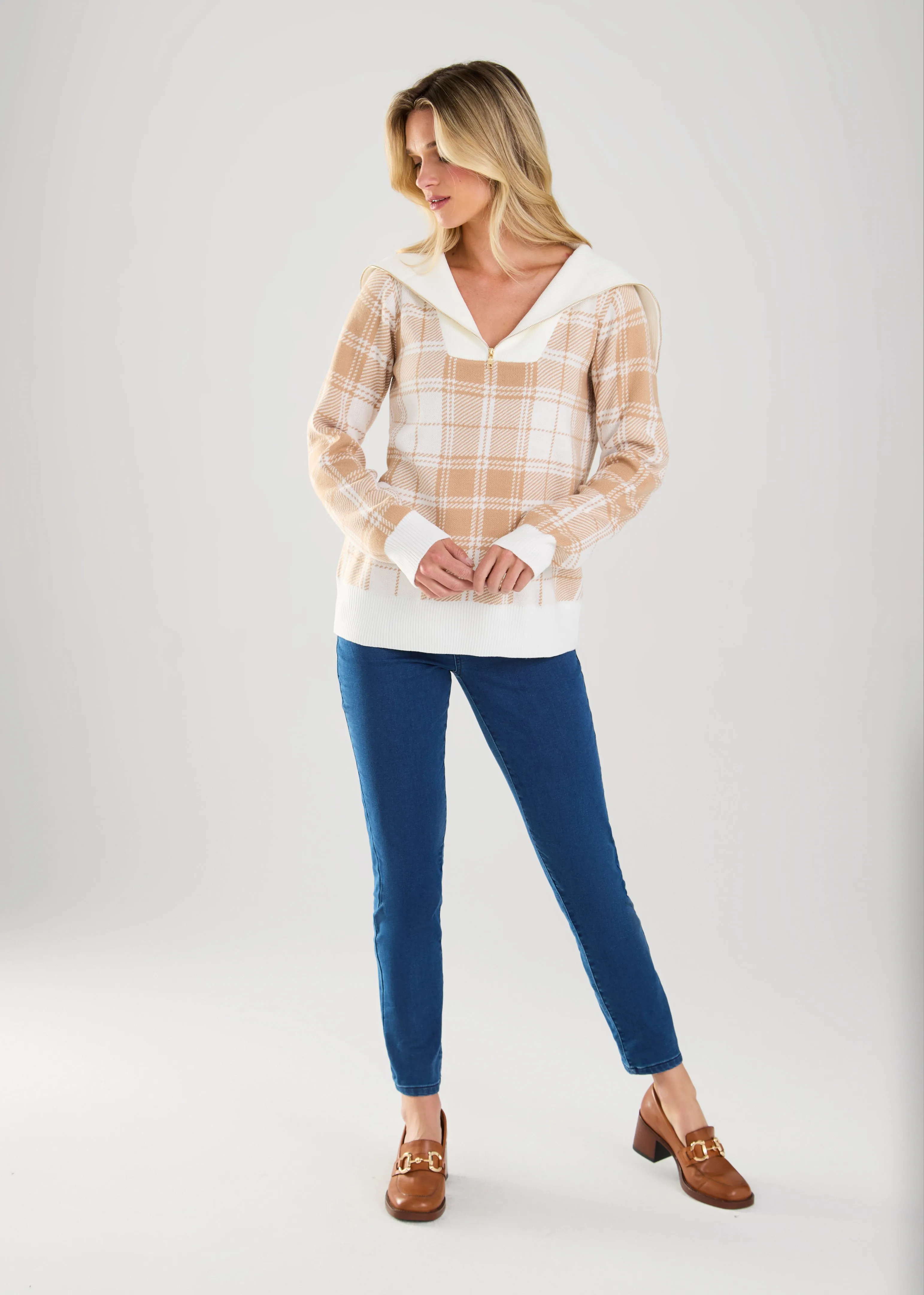 Plaid Half Zip Sweater