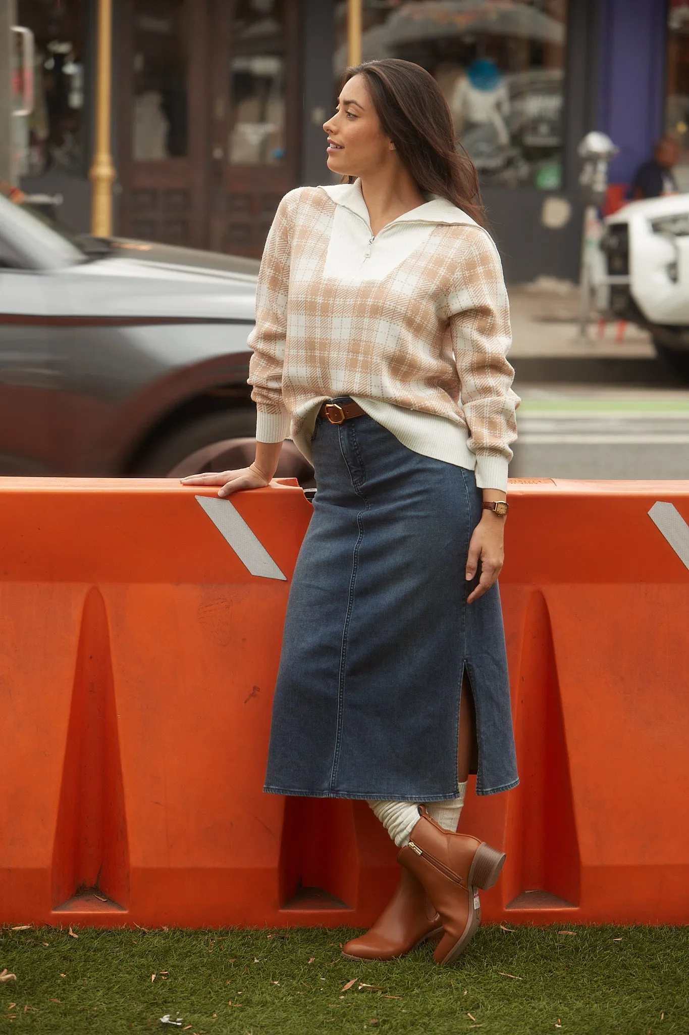 Plaid Half Zip Sweater