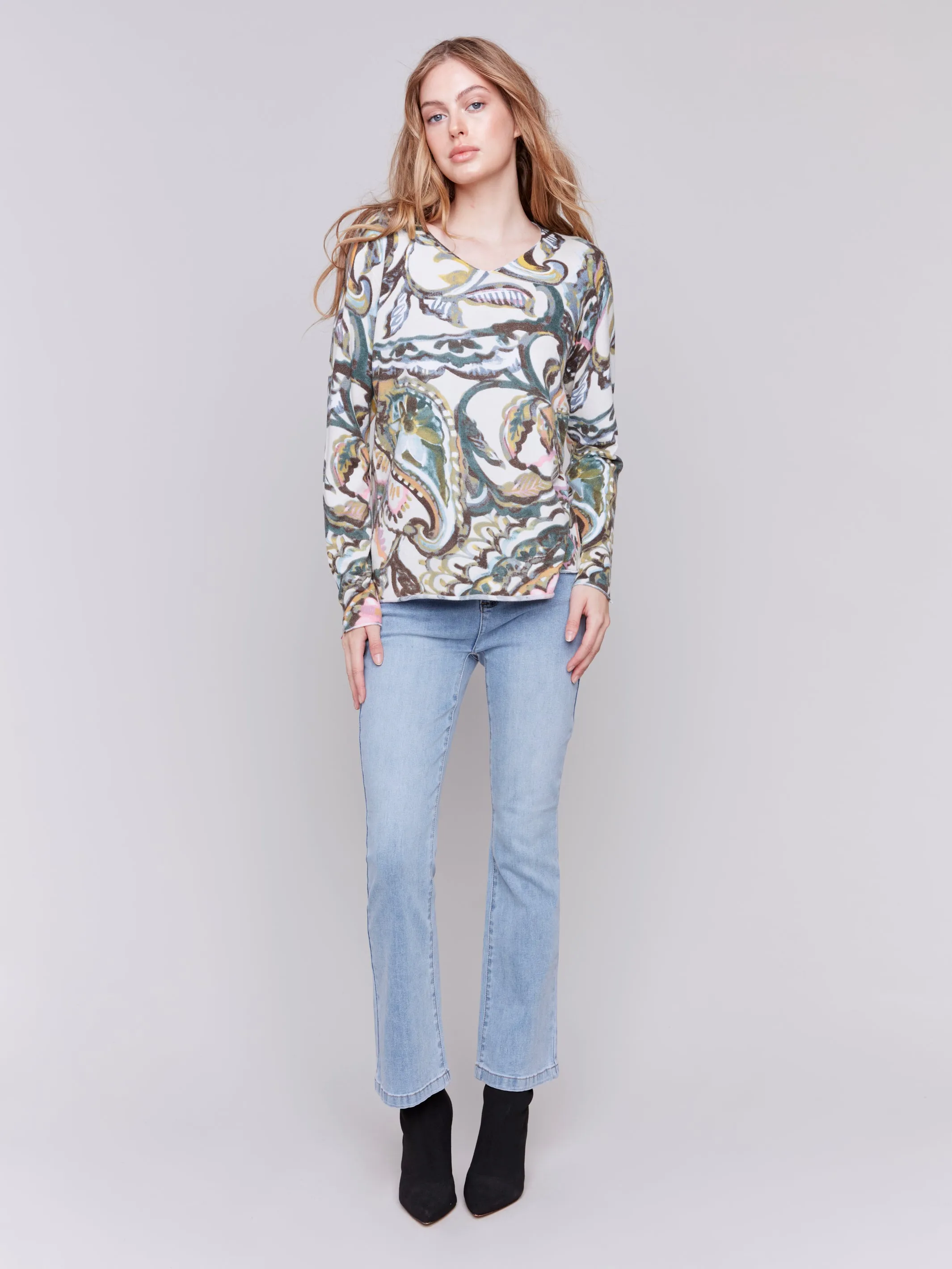 Printed V-Neck Sweater
