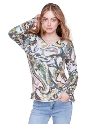 Printed V-Neck Sweater
