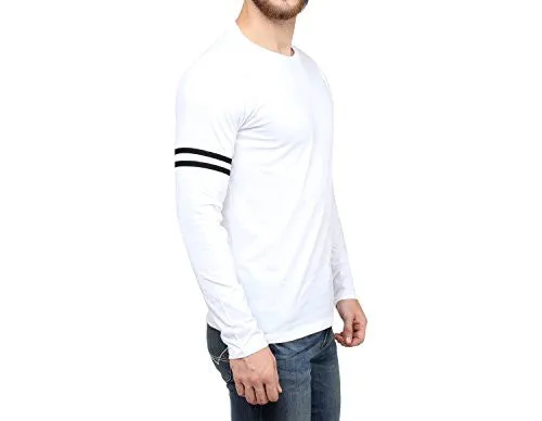 SayItLoud Solid Men's Round Neck T Shirt (40SOLIDWHITEBLACK-L_White, Black_Large)