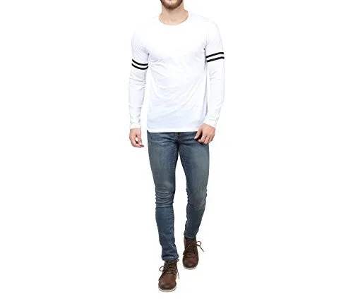 SayItLoud Solid Men's Round Neck T Shirt (40SOLIDWHITEBLACK-L_White, Black_Large)