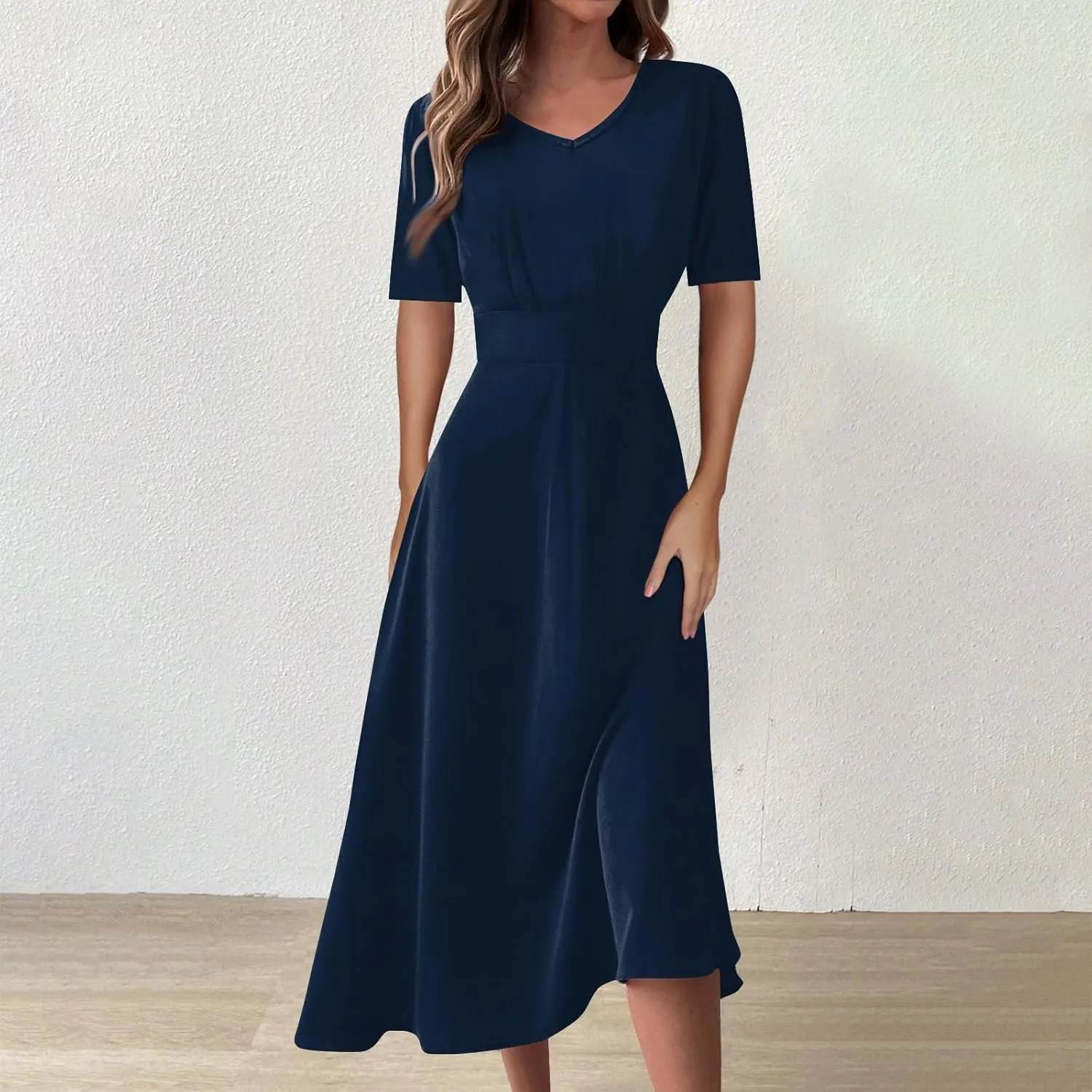 Summer Dresses for Women Summer Beach V Neck Short Sleeve Dress Solid Color Aline Tshirt Dress Casual Flowy Midi Dresses
