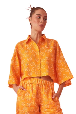 SUMMI SUMMI Womens Linen Cropped Shirt Orange