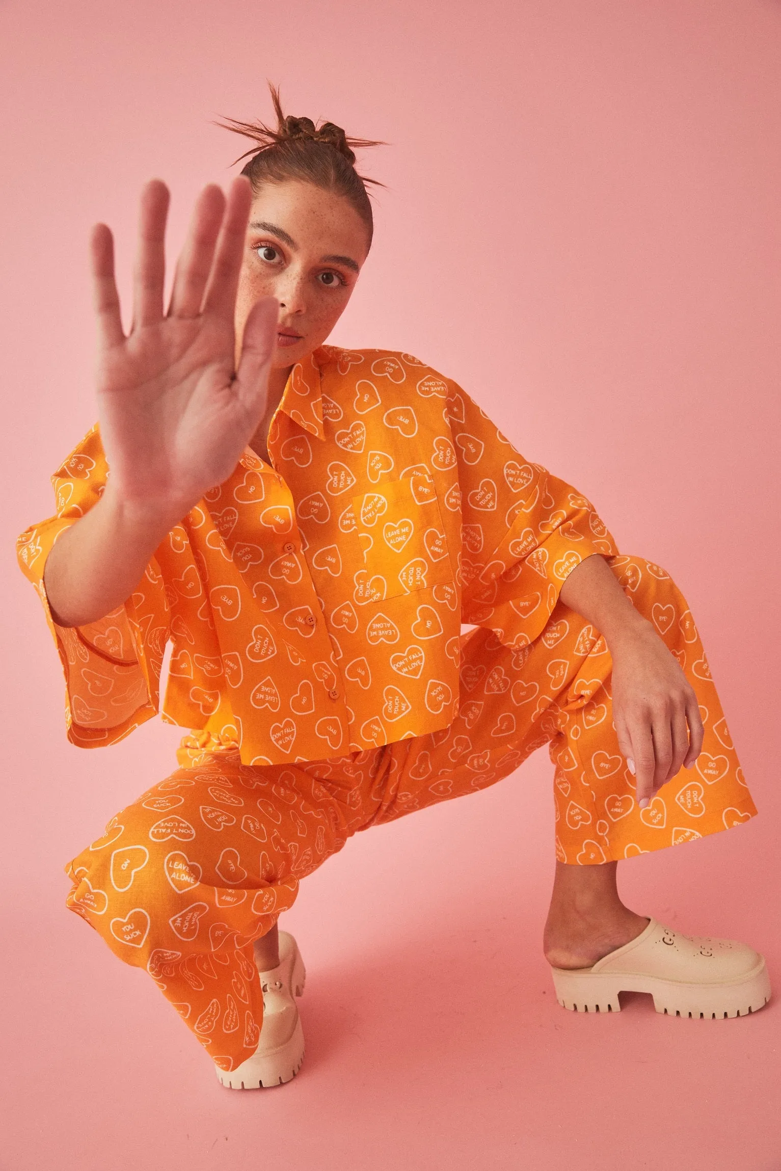 SUMMI SUMMI Womens Linen Cropped Shirt Orange