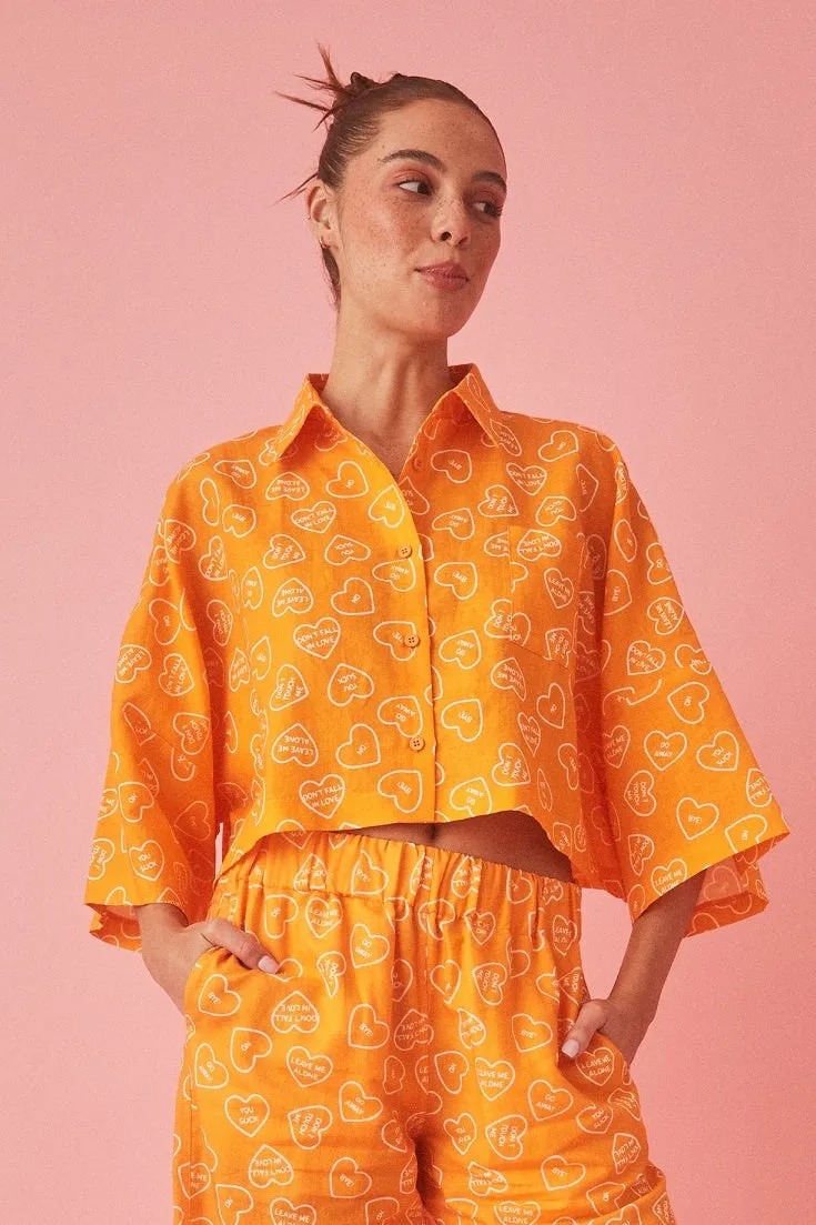 SUMMI SUMMI Womens Linen Cropped Shirt Orange