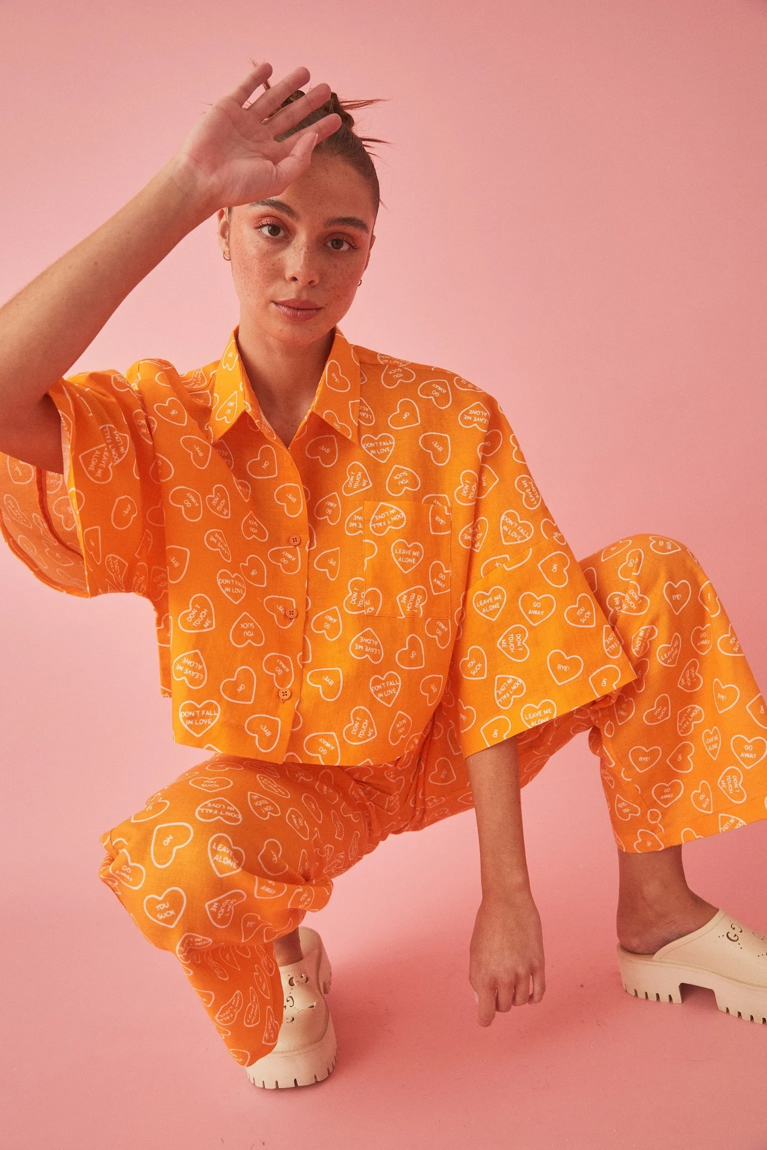 SUMMI SUMMI Womens Linen Cropped Shirt Orange
