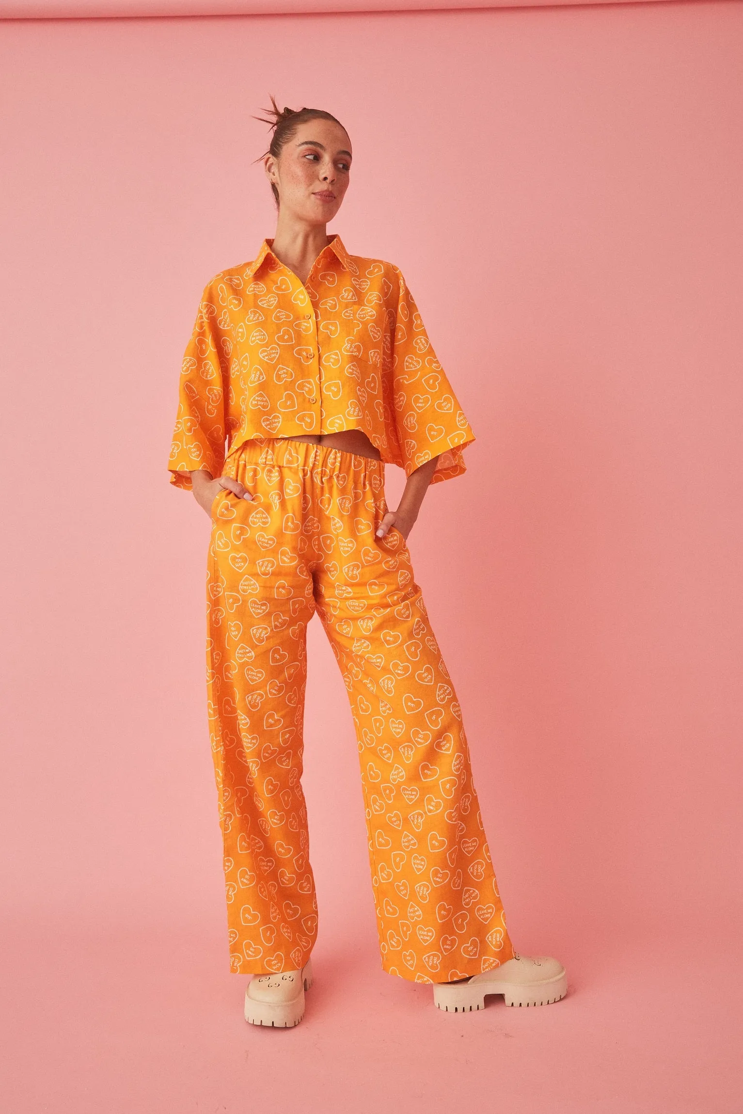 SUMMI SUMMI Womens Linen Cropped Shirt Orange
