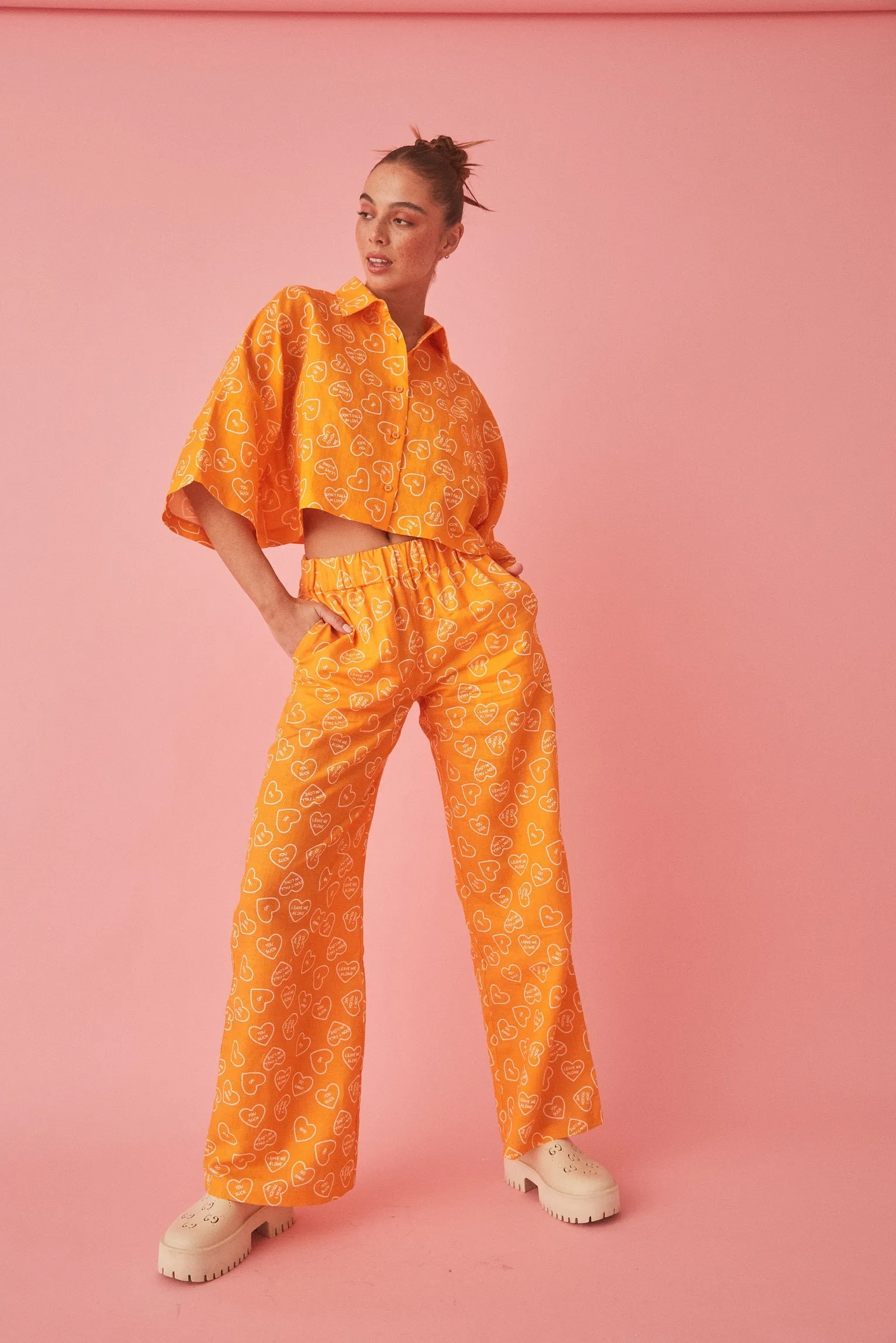 SUMMI SUMMI Womens Linen Cropped Shirt Orange