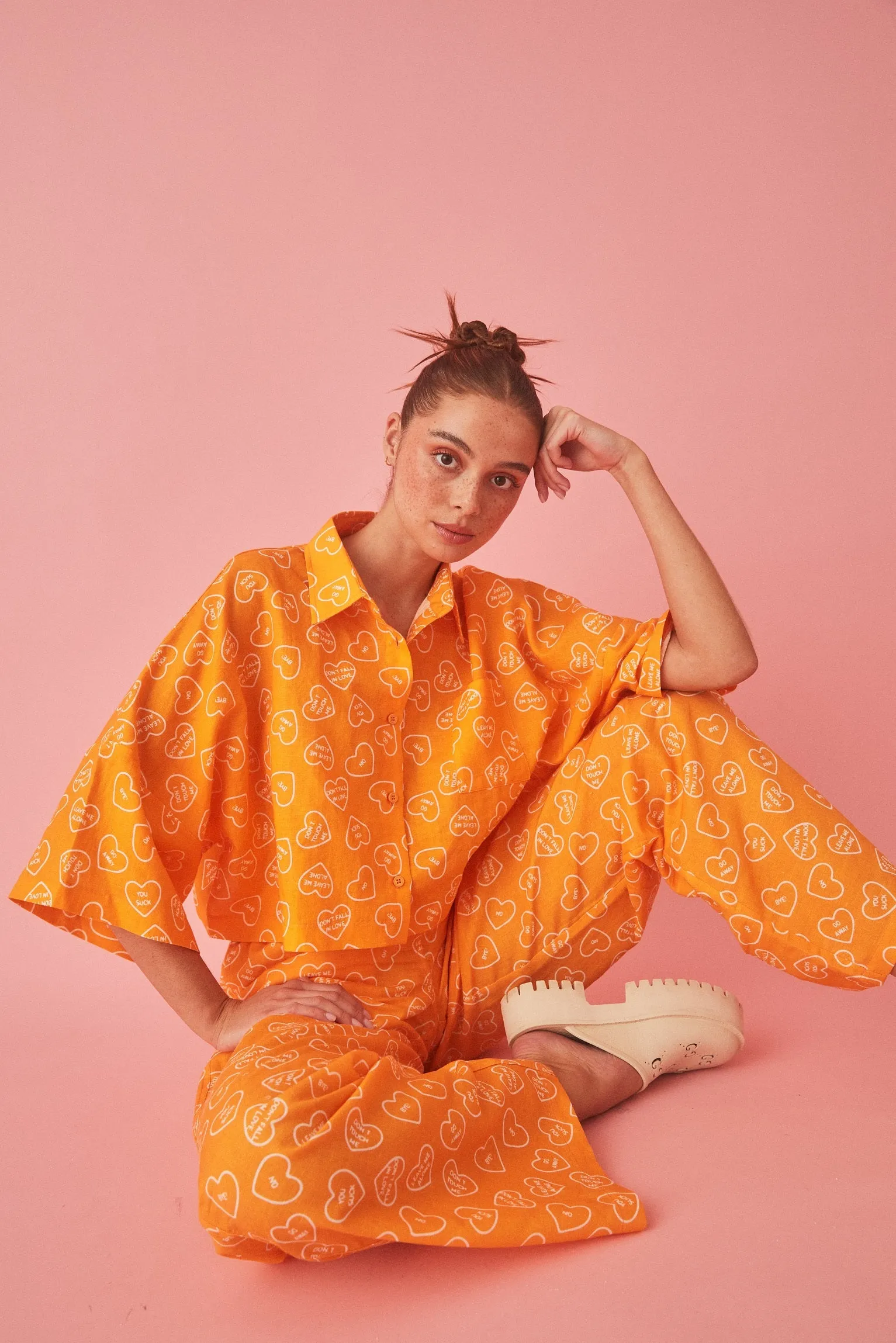 SUMMI SUMMI Womens Linen Cropped Shirt Orange