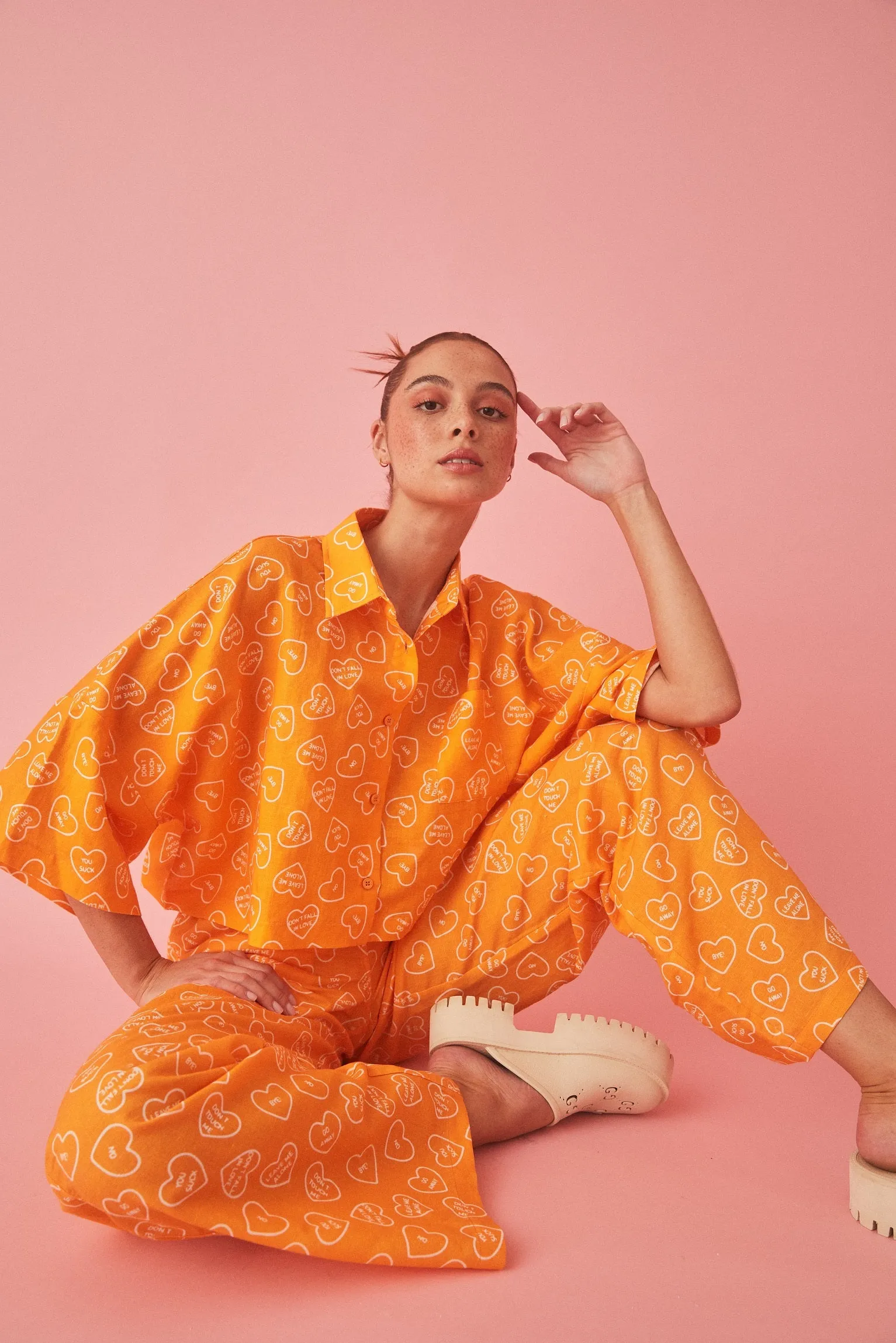 SUMMI SUMMI Womens Linen Cropped Shirt Orange