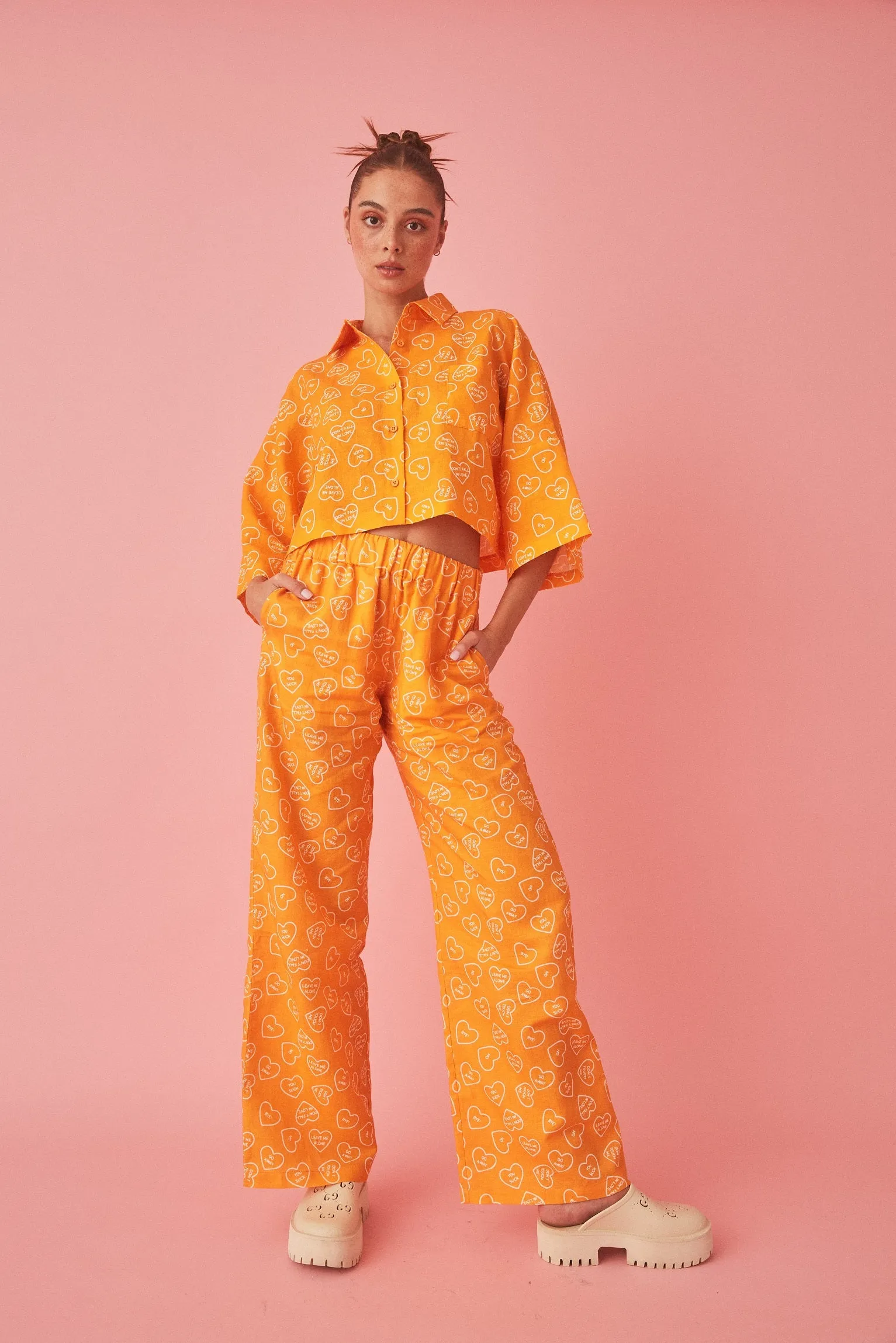 SUMMI SUMMI Womens Linen Cropped Shirt Orange