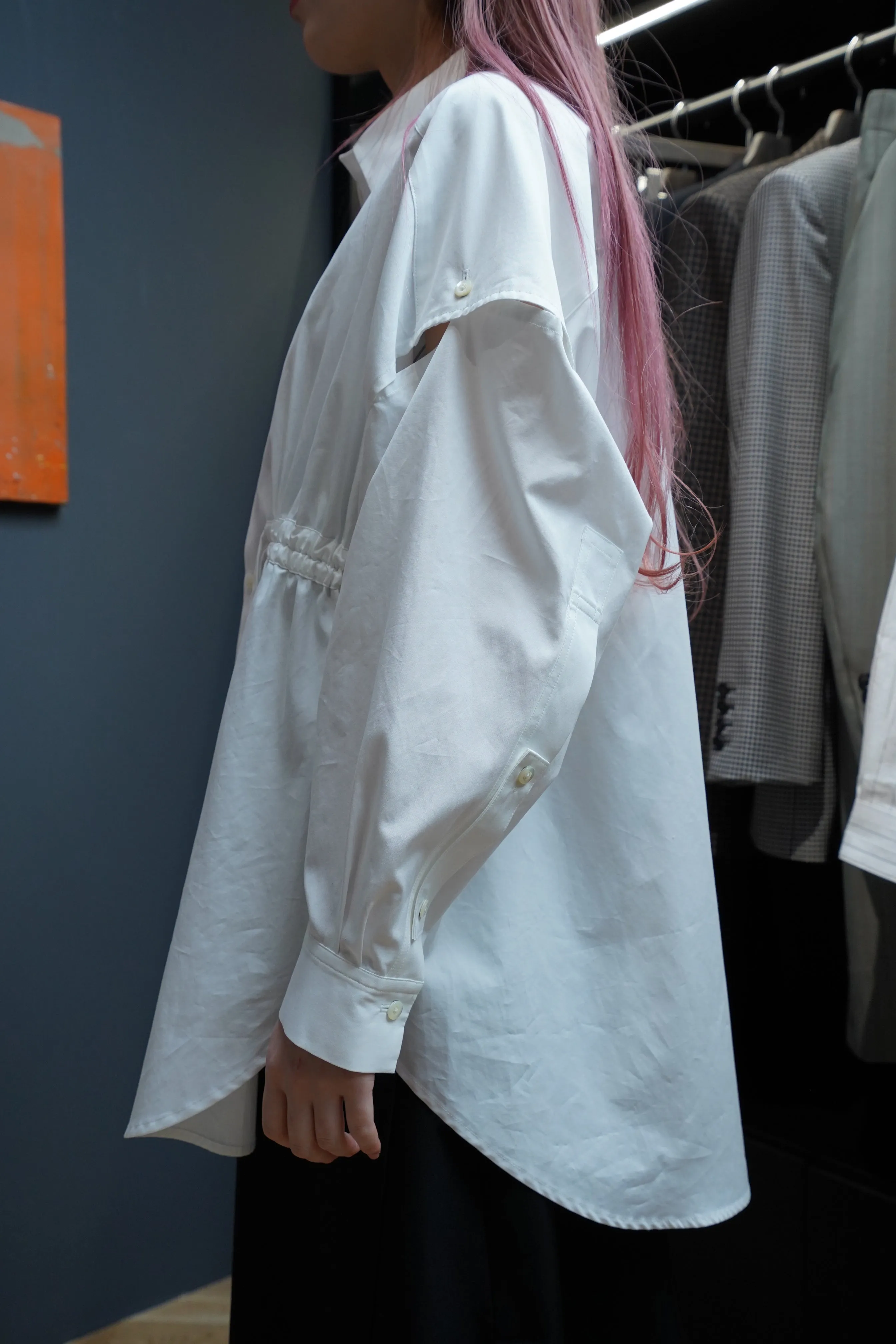 Tape Gathered Shirts (WHITE)