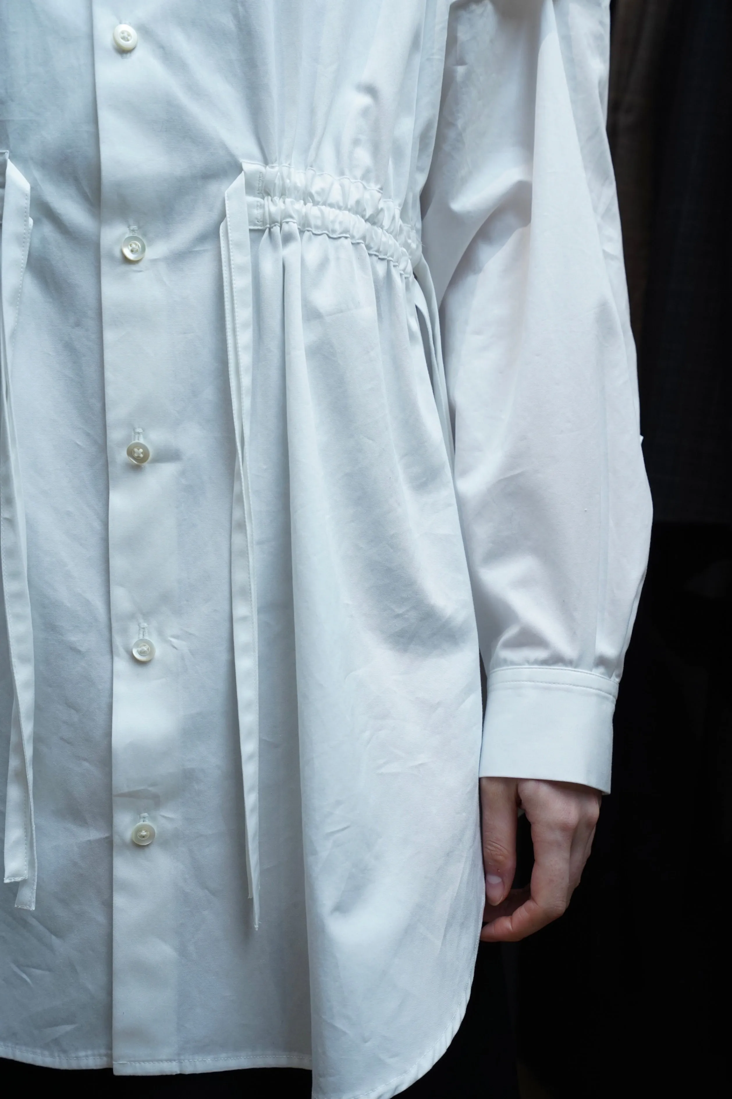 Tape Gathered Shirts (WHITE)