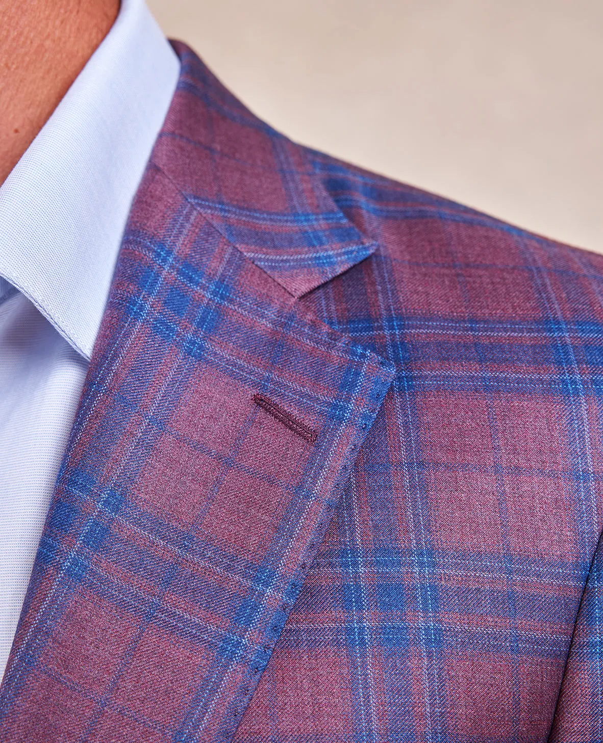 The Carter - Iconic Double Windowpane Check Sport Coat - Muted Red/Navy