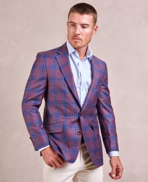The Carter - Iconic Double Windowpane Check Sport Coat - Muted Red/Navy