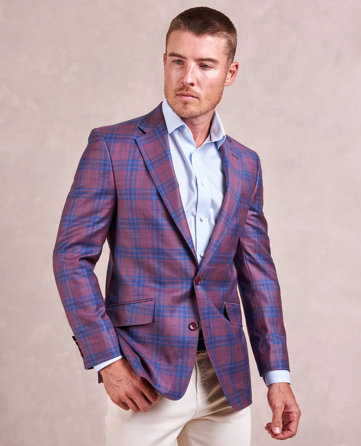 The Carter - Iconic Double Windowpane Check Sport Coat - Muted Red/Navy
