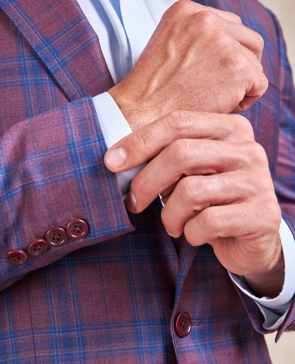 The Carter - Iconic Double Windowpane Check Sport Coat - Muted Red/Navy