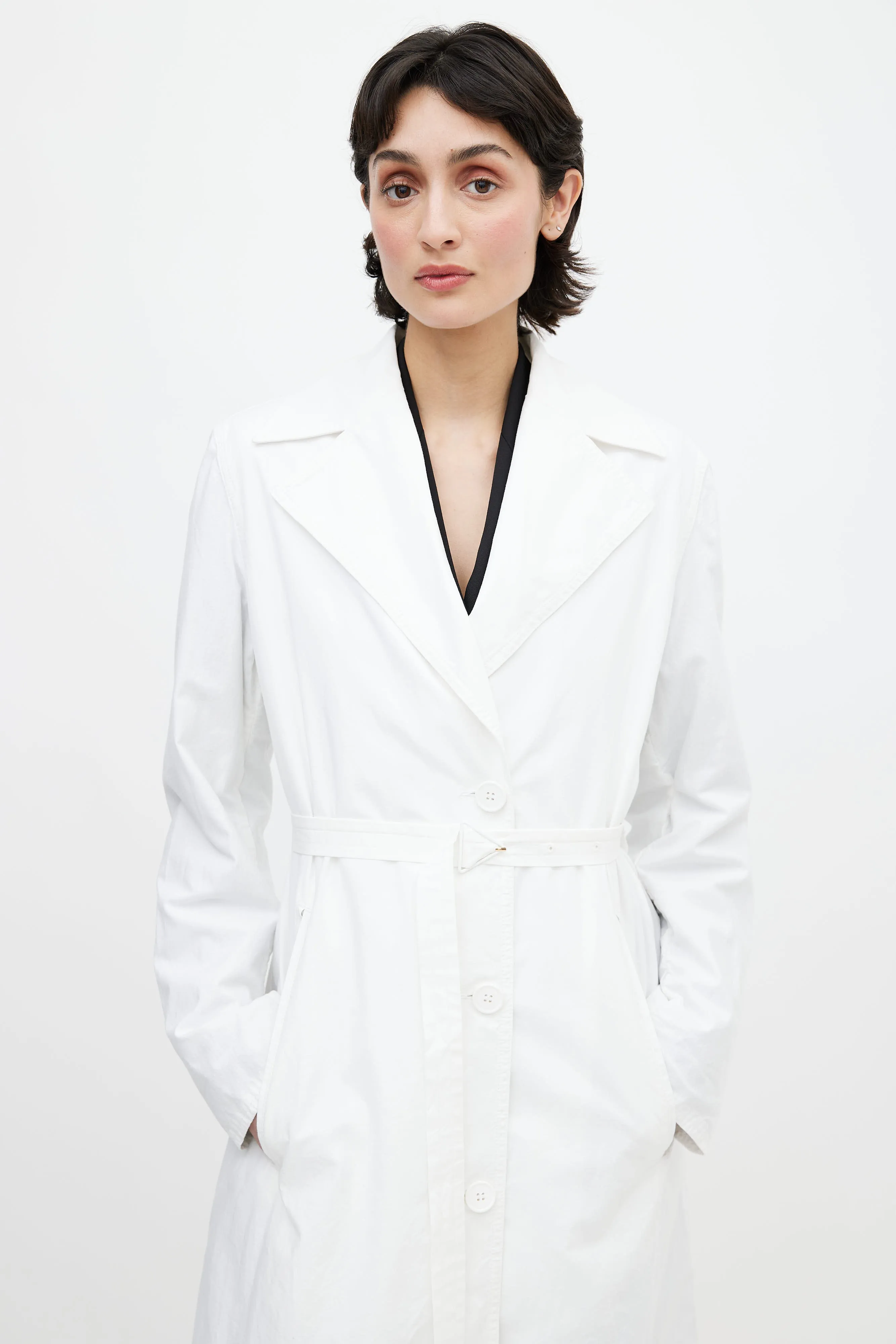 White Belted Trench Coat