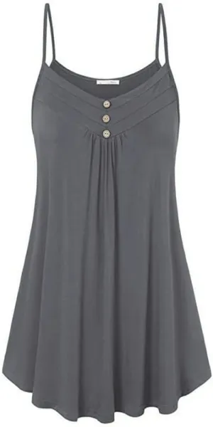 Women Slip Dresses Button Front V Neck Swing Sundress A Line Pleated Tshirt Dress Summer Boho Beach Dress Plus Size