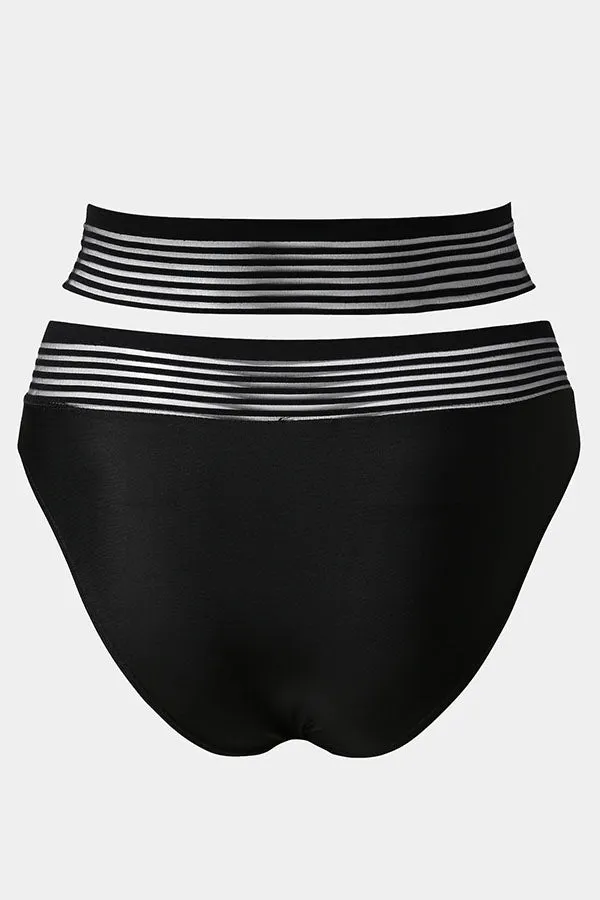 Women's Black Crisscross Mesh High Waisted Bikini Swim Bottom