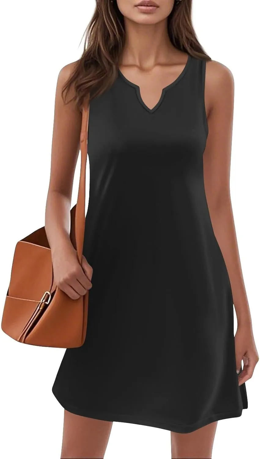 Womens Dresses V-Neck Sleeveless Mini Dresses 2025 Summer Fashion Solid Color Vacation Plus Sized Tank Dress