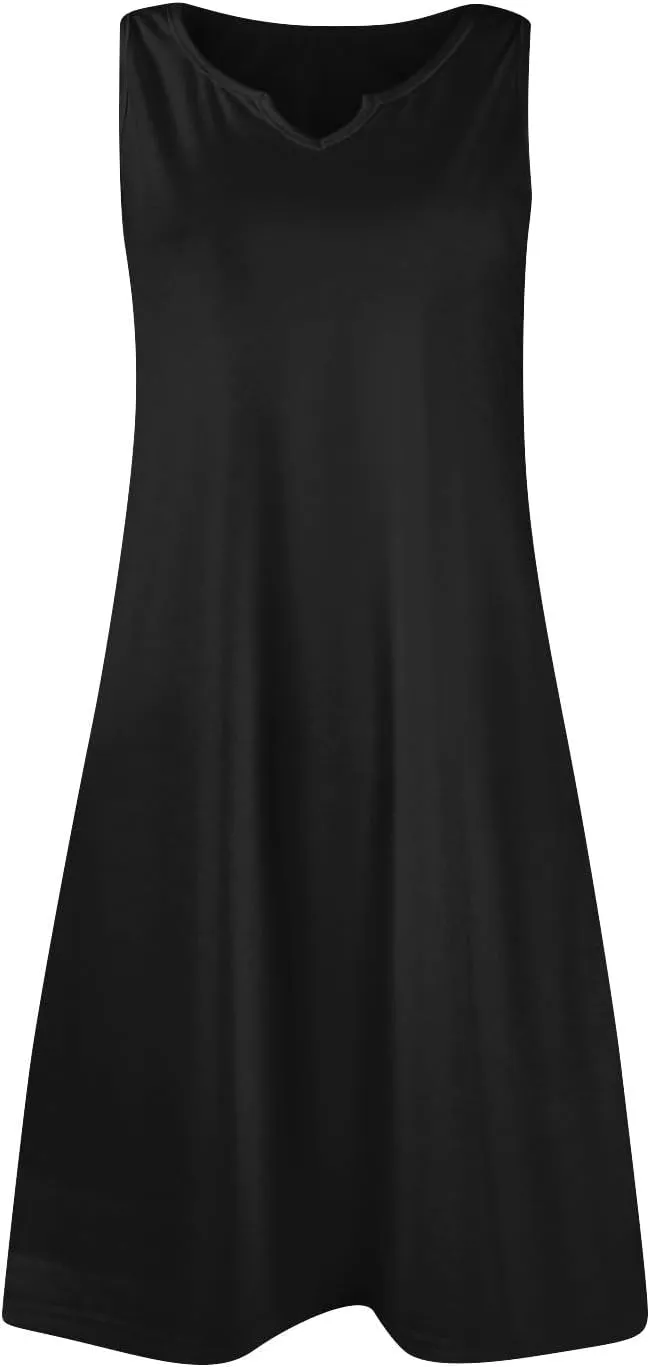 Womens Dresses V-Neck Sleeveless Mini Dresses 2025 Summer Fashion Solid Color Vacation Plus Sized Tank Dress