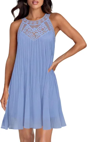 Womens Summer Halter Dresses Casual Sleeveless A-Line Tiered Swing Mini Dress Flowy Ruffle Beach Vacation Sundress 2025