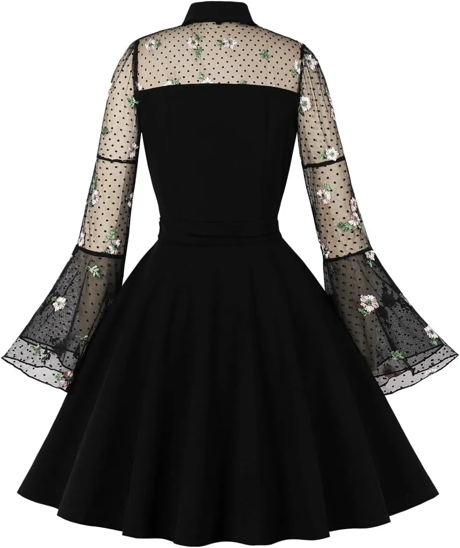 Women's Vintage Polka Dot 1950s Audrey Retro Rockabilly Prom Dress 50's 60's A-Line Cocktail Party Swing Dress