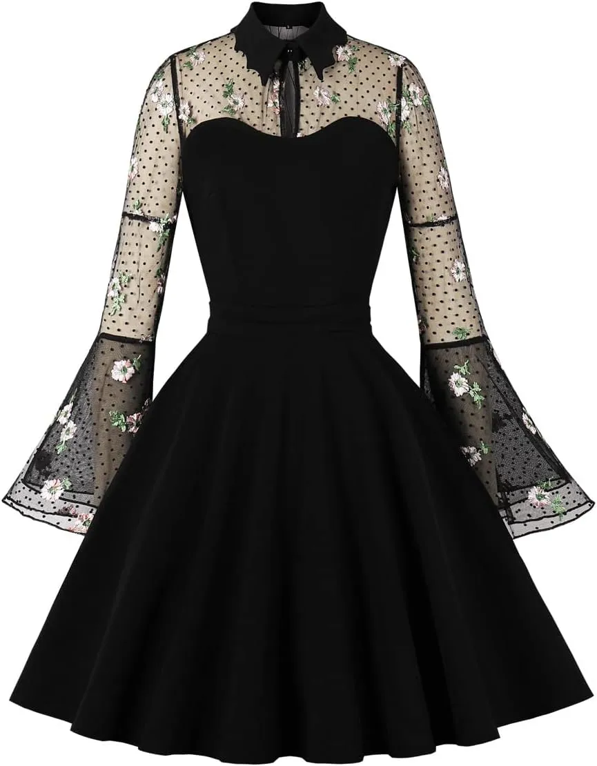 Women's Vintage Polka Dot 1950s Audrey Retro Rockabilly Prom Dress 50's 60's A-Line Cocktail Party Swing Dress