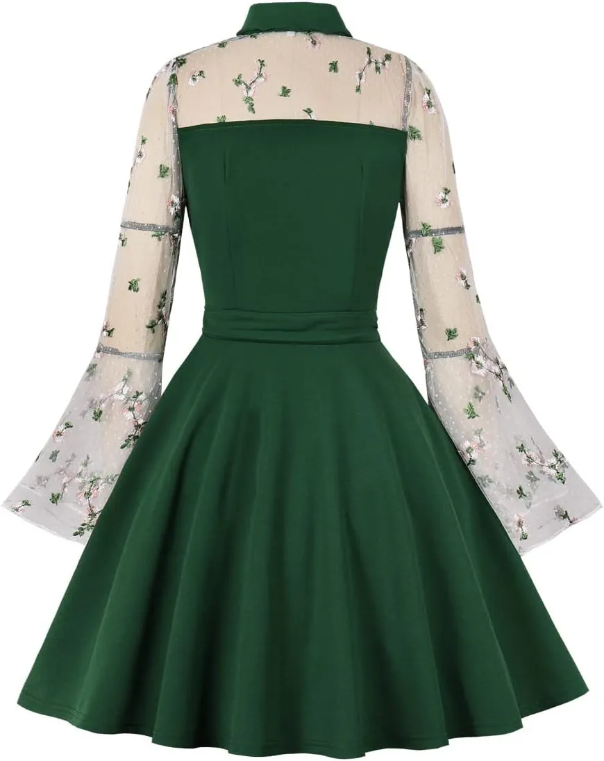 Women's Vintage Polka Dot 1950s Audrey Retro Rockabilly Prom Dress 50's 60's A-Line Cocktail Party Swing Dress