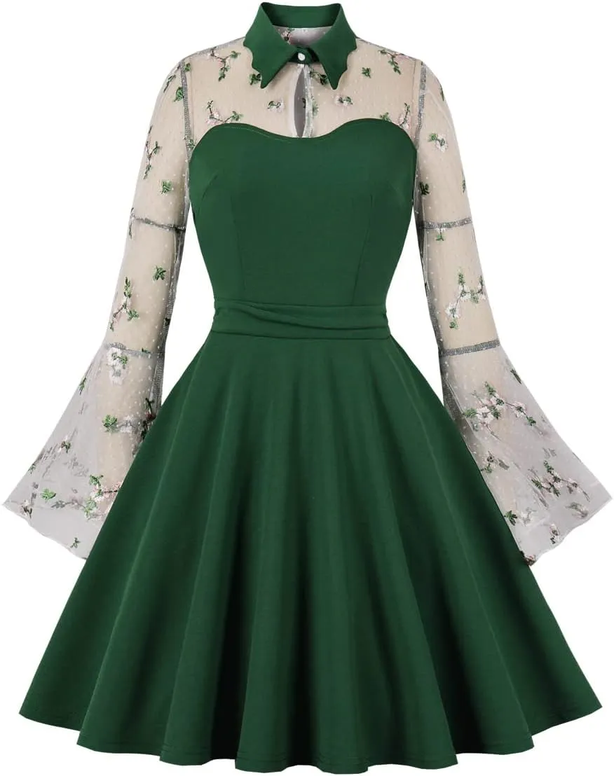 Women's Vintage Polka Dot 1950s Audrey Retro Rockabilly Prom Dress 50's 60's A-Line Cocktail Party Swing Dress