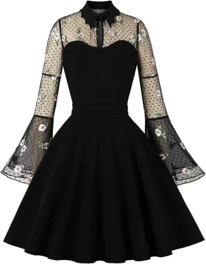 Women's Vintage Polka Dot 1950s Audrey Retro Rockabilly Prom Dress 50's 60's A-Line Cocktail Party Swing Dress