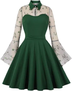 Women's Vintage Polka Dot 1950s Audrey Retro Rockabilly Prom Dress 50's 60's A-Line Cocktail Party Swing Dress
